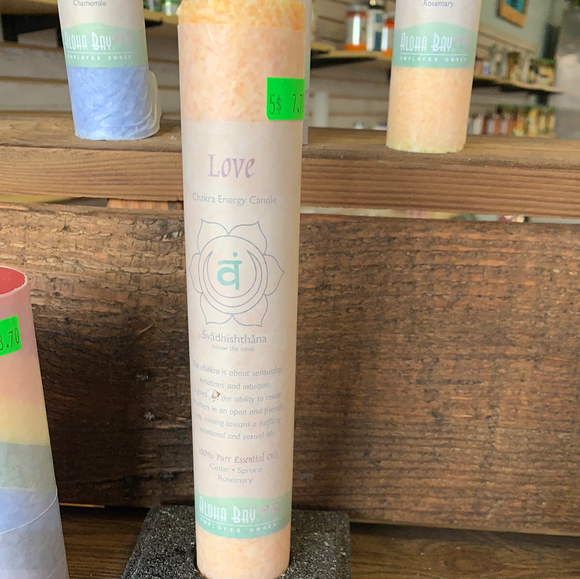 Aloha Bay Chakra Pillar Candle Love Oran